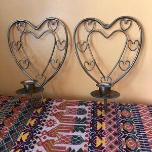 Vintage Pair Gold Heart Shaped Candle Sconces 80's